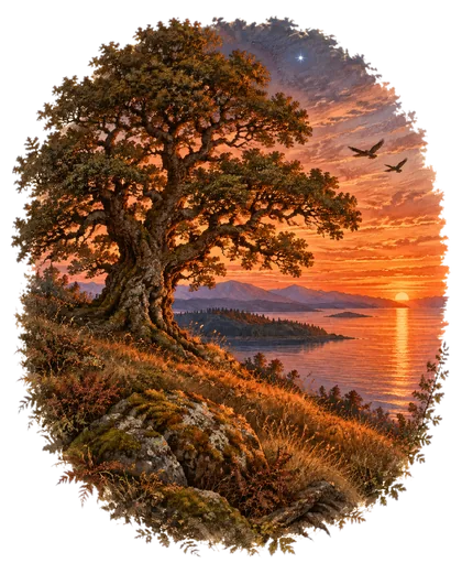 An oak at dusk