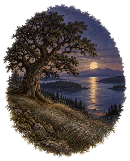 An oak under a rising moon